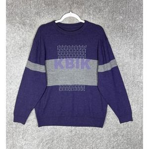 KBIK Knit Long Sleeve Crew‎ Neck Pullover Sweater Mens Size Large Purple Gray